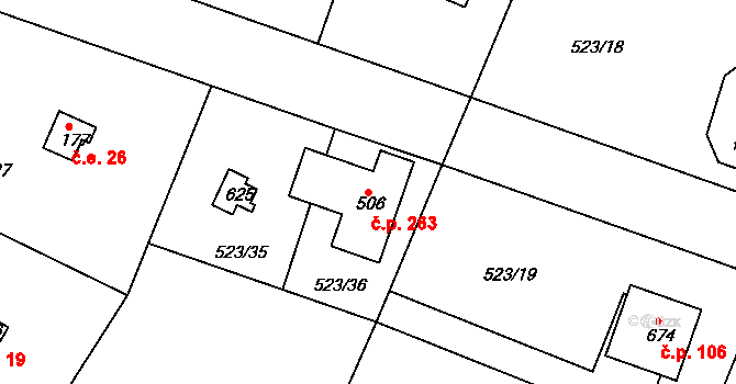 Horoušánky 263, Horoušany na parcele st. 506 v KÚ Horoušany, Katastrální mapa