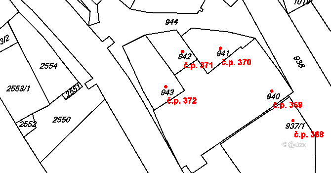Jemnice 372 na parcele st. 943 v KÚ Jemnice, Katastrální mapa