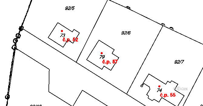 Střelice 57 na parcele st. 79 v KÚ Střelice, Katastrální mapa