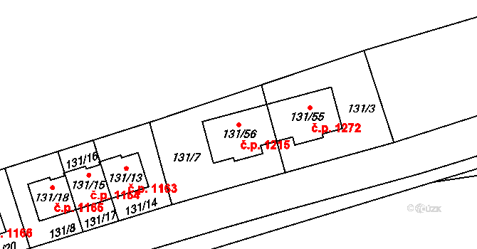Černice 1215, Plzeň na parcele st. 131/56 v KÚ Černice, Katastrální mapa