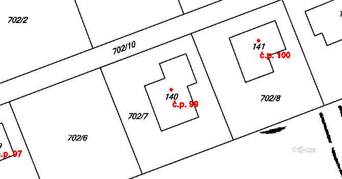 Roseč 99 na parcele st. 140 v KÚ Roseč, Katastrální mapa