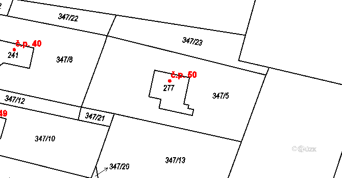 Prostřední Lhota 50, Chotilsko na parcele st. 277 v KÚ Prostřední Lhota, Katastrální mapa