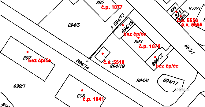 Kadaň 5510 na parcele st. 894/19 v KÚ Kadaň, Katastrální mapa