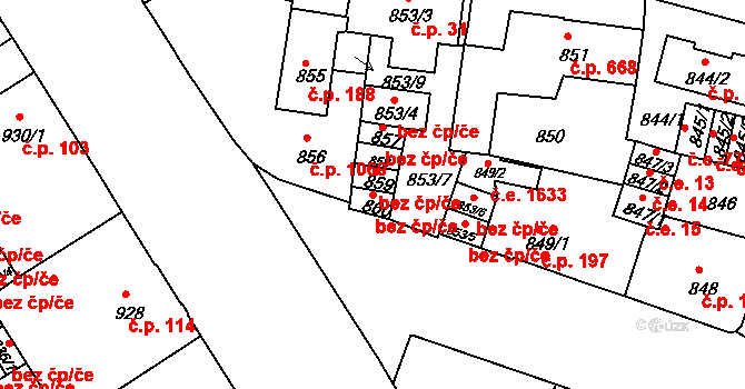 Děčín 40679314 na parcele st. 860 v KÚ Podmokly, Katastrální mapa