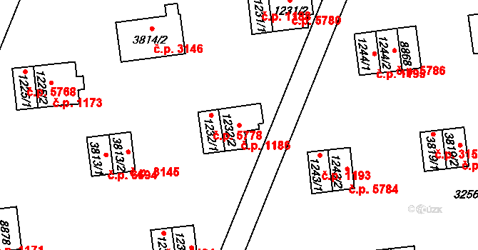 Zlín 1186 na parcele st. 1232/2 v KÚ Zlín, Katastrální mapa
