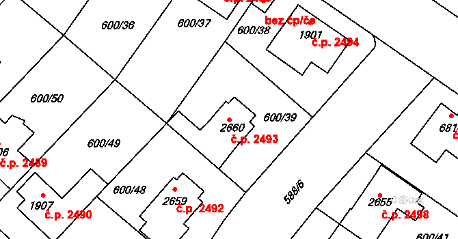 Zlín 2493 na parcele st. 2660 v KÚ Zlín, Katastrální mapa