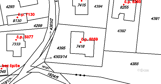 Zlín 5059 na parcele st. 7416 v KÚ Zlín, Katastrální mapa