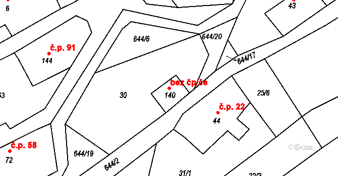 Machov 43150314 na parcele st. 140 v KÚ Bělý, Katastrální mapa