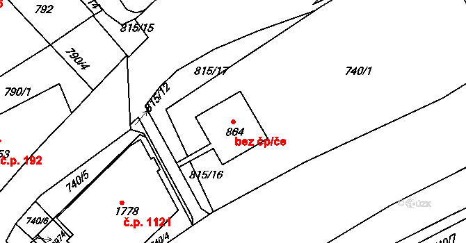 Luhačovice 44776314 na parcele st. 864 v KÚ Luhačovice, Katastrální mapa