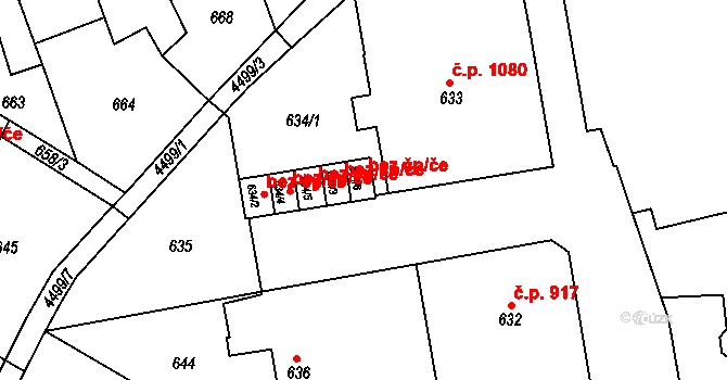 Teplice 45123314 na parcele st. 634/6 v KÚ Teplice, Katastrální mapa