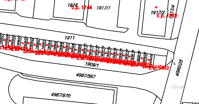 Louny 46240314 na parcele st. 1909/13 v KÚ Louny, Katastrální mapa