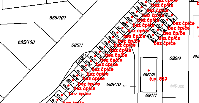 Holešov 47814314 na parcele st. 685/15 v KÚ Všetuly, Katastrální mapa