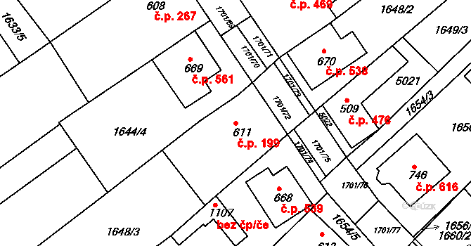 Boršice 199 na parcele st. 611 v KÚ Boršice u Buchlovic, Katastrální mapa