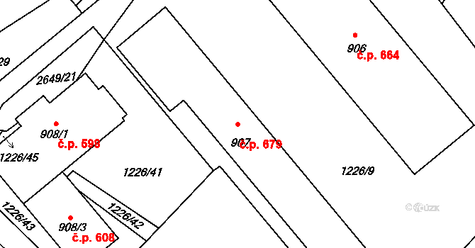 Dolní Bečva 679 na parcele st. 907 v KÚ Dolní Bečva, Katastrální mapa