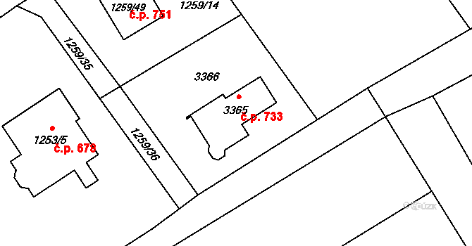Stará Ves 733, Stará Ves nad Ondřejnicí na parcele st. 3365 v KÚ Stará Ves nad Ondřejnicí, Katastrální mapa