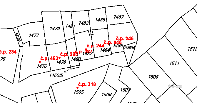 Bučovice 245 na parcele st. 1484 v KÚ Bučovice, Katastrální mapa