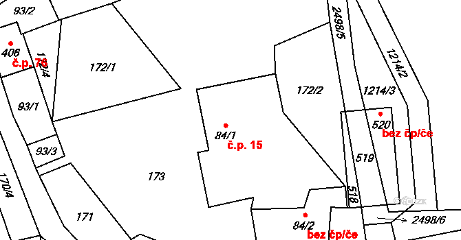 Dolní Holetín 15, Holetín na parcele st. 84/1 v KÚ Dolní Holetín, Katastrální mapa