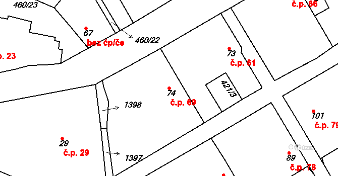 Dušejov 69 na parcele st. 74 v KÚ Dušejov, Katastrální mapa