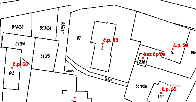Bohutín 23 na parcele st. 8 v KÚ Bohutín nad Moravou, Katastrální mapa