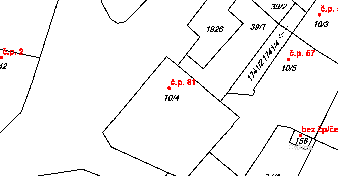 Borkovice 81 na parcele st. 10/4 v KÚ Borkovice, Katastrální mapa