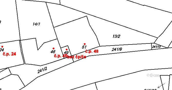 Chomle 48 na parcele st. 51 v KÚ Chomle, Katastrální mapa