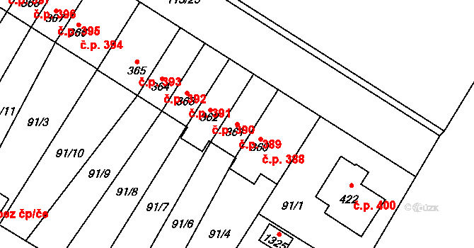 Studánka 389, Pardubice na parcele st. 361 v KÚ Studánka, Katastrální mapa