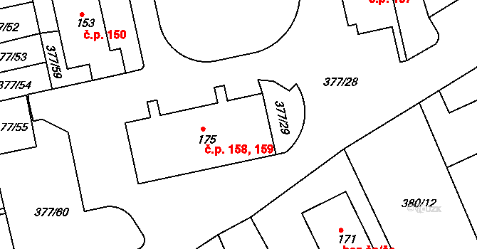Zdechovice 158,159 na parcele st. 175 v KÚ Zdechovice, Katastrální mapa