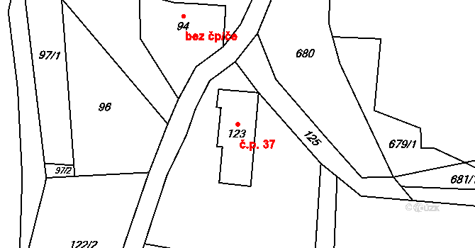 Bukovice 37, Velké Losiny na parcele st. 123 v KÚ Bukovice u Velkých Losin, Katastrální mapa