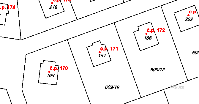 Chromeč 171 na parcele st. 167 v KÚ Chromeč, Katastrální mapa