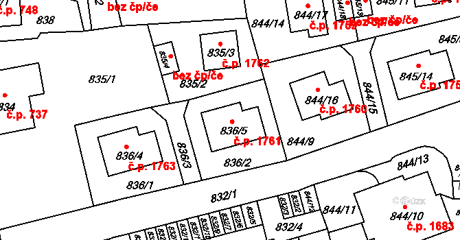 Liberec XXX-Vratislavice nad Nisou 1761, Liberec na parcele st. 836/5 v KÚ Vratislavice nad Nisou, Katastrální mapa