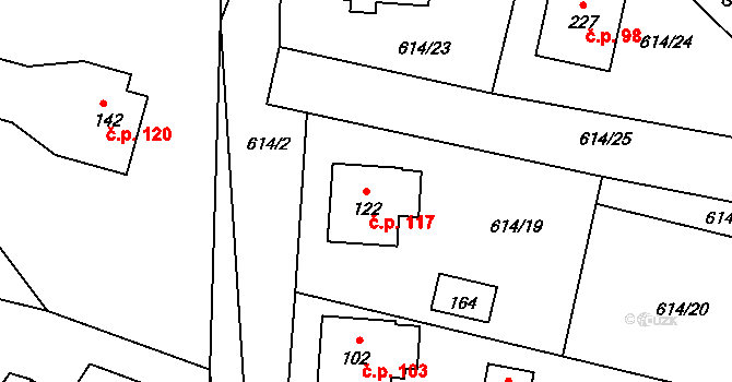 Krasoňov 117, Humpolec na parcele st. 122 v KÚ Krasoňov, Katastrální mapa