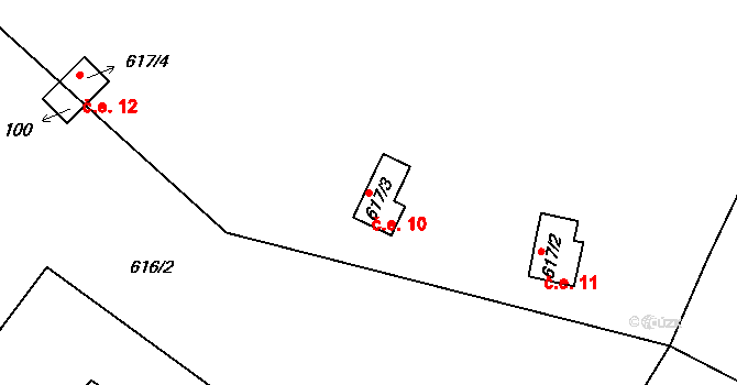 Těchoraz 10, Červená Řečice na parcele st. 617/3 v KÚ Těchoraz, Katastrální mapa