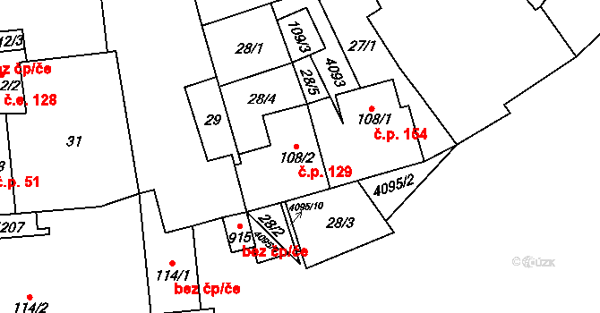 Lenešice 129 na parcele st. 108/2 v KÚ Lenešice, Katastrální mapa
