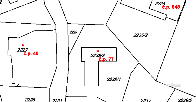 Šunychl 77, Bohumín na parcele st. 2238/2 v KÚ Nový Bohumín, Katastrální mapa