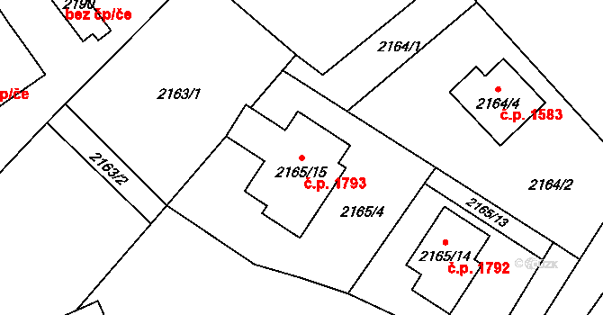 Liberec XXX-Vratislavice nad Nisou 1793, Liberec na parcele st. 2165/15 v KÚ Vratislavice nad Nisou, Katastrální mapa