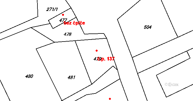 Rybniště 137 na parcele st. 479 v KÚ Rybniště, Katastrální mapa
