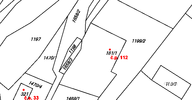 Srbská Kamenice 112 na parcele st. 181/1 v KÚ Srbská Kamenice, Katastrální mapa