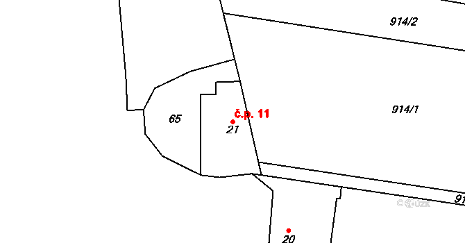 Hlinsko pod Hostýnem 11, Bystřice pod Hostýnem na parcele st. 21 v KÚ Hlinsko pod Hostýnem, Katastrální mapa