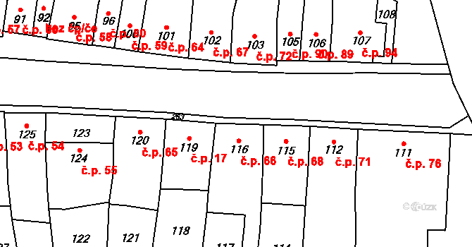 Bílovice 66, Bílovice-Lutotín na parcele st. 116 v KÚ Bílovice, Katastrální mapa