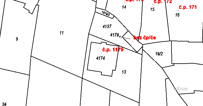 Sadská 1179 na parcele st. 4174 v KÚ Sadská, Katastrální mapa