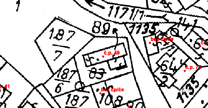 Klucké Chvalovice 49, Zbýšov na parcele st. 89 v KÚ Klucké Chvalovice, Katastrální mapa