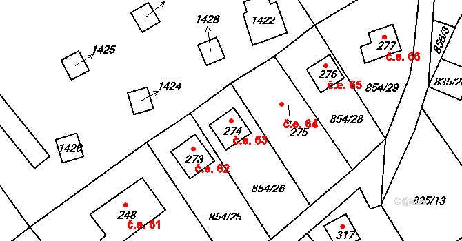 Děpoltovice 63 na parcele st. 274 v KÚ Děpoltovice, Katastrální mapa