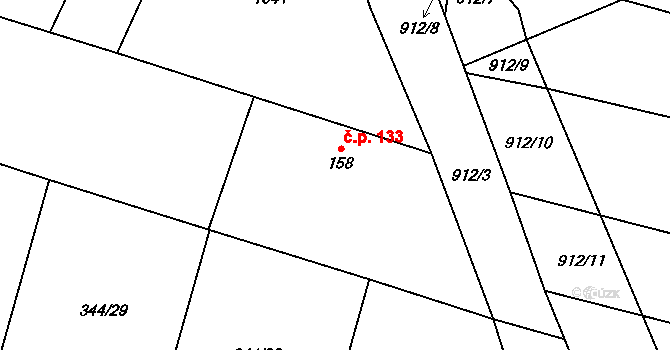 Vestec 133 na parcele st. 158 v KÚ Vestec nad Mrlinou, Katastrální mapa