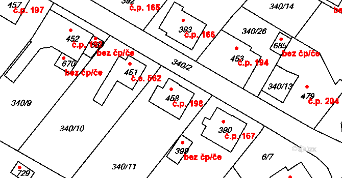 Držkov 198 na parcele st. 458 v KÚ Držkov, Katastrální mapa
