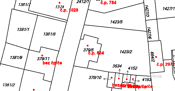 Jablonec nad Nisou 634 na parcele st. 379/5 v KÚ Jablonec nad Nisou, Katastrální mapa