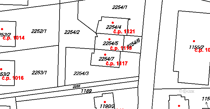 Lyžbice 1117, Třinec na parcele st. 2254/7 v KÚ Lyžbice, Katastrální mapa