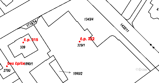 Říčany 322 na parcele st. 329/1 v KÚ Říčany u Prahy, Katastrální mapa