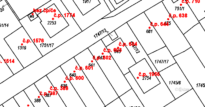 Tišnov 603 na parcele st. 642 v KÚ Tišnov, Katastrální mapa
