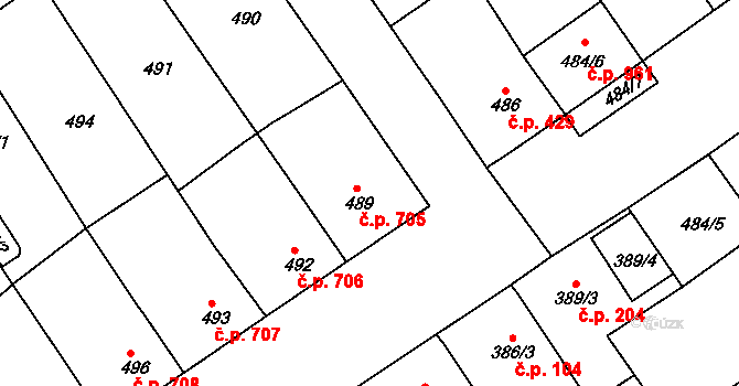 Dolní Bojanovice 705 na parcele st. 489/1 v KÚ Dolní Bojanovice, Katastrální mapa