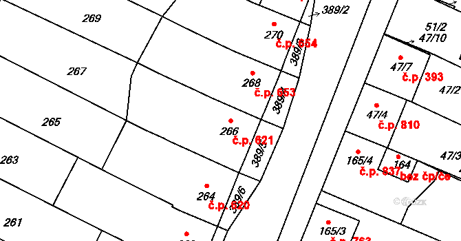 Lužice 621 na parcele st. 266 v KÚ Lužice u Hodonína, Katastrální mapa
